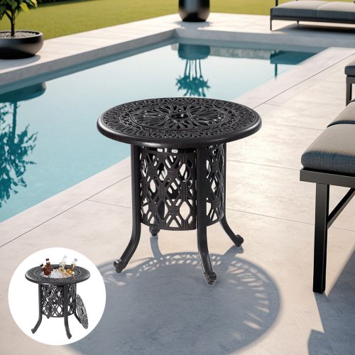 21" Aluminum Antique Bronze Side Table With Removable Ice Bucket for Indoor and Outdoor